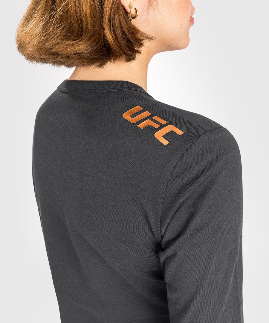 ufc adrenaline by venum fight week レディース ロングスリーブ コットンtシャツ - チャコールグレー