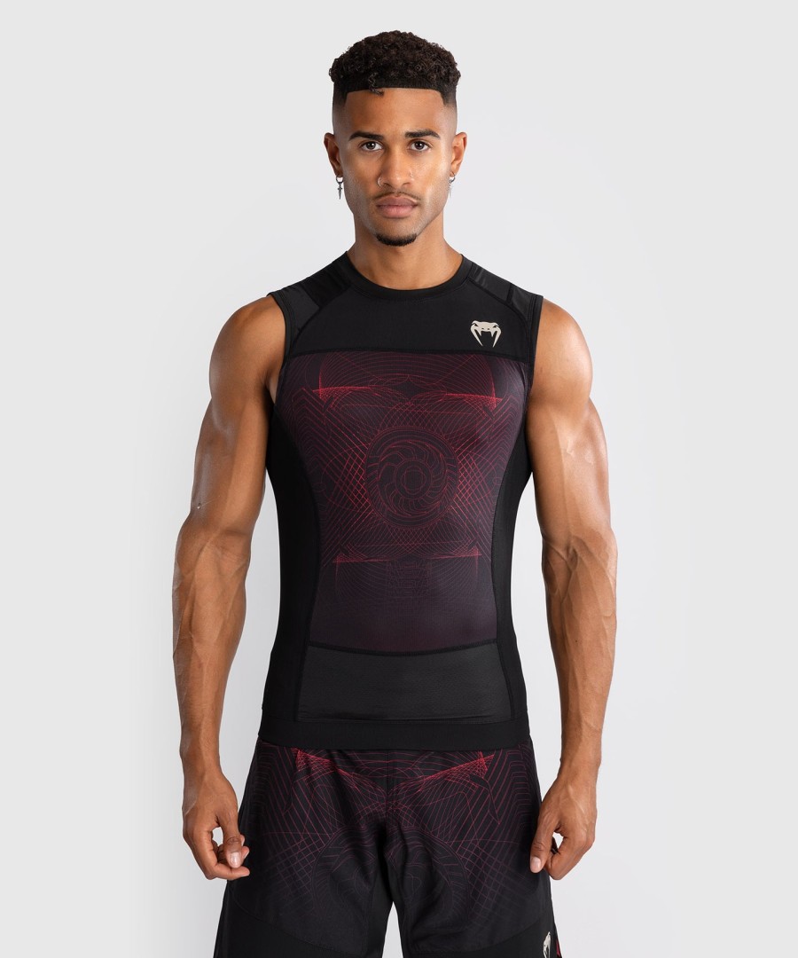 venum g-fit air メンズ ノースリーブ ラッシュガード - ディープブラックファイアレッド