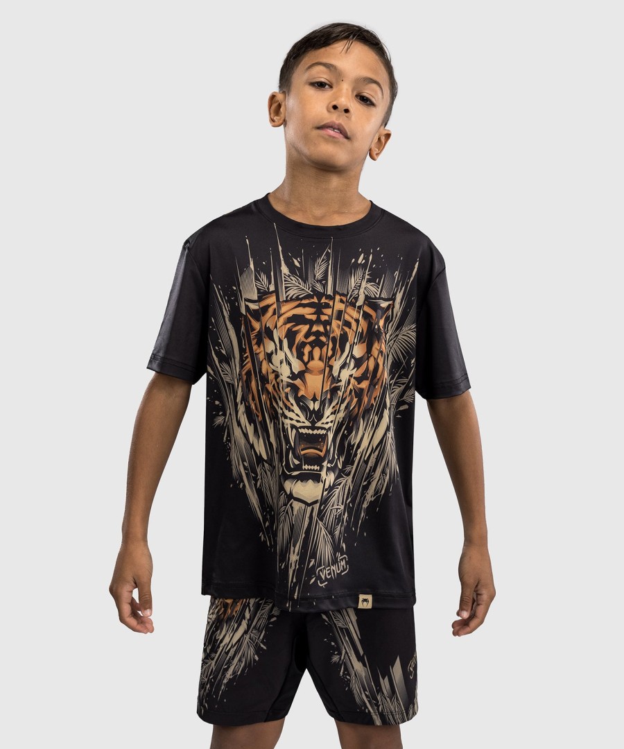 venum tiger キッズ ドライテック tシャツ - ブラックネオンオレンジ
