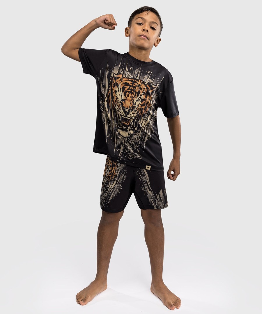 venum tiger キッズ ドライテック tシャツ - ブラックネオンオレンジ