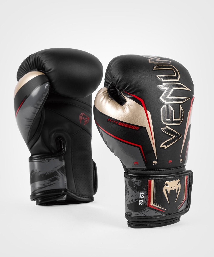 venum elite evo ボクシンググローブ - ブラックゴールドレッド