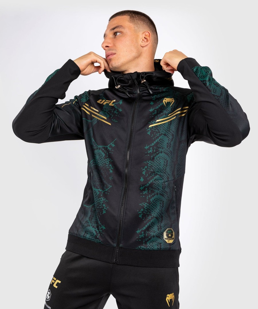 ufc adrenaline by venum authentic fight night メンズ ウォークアウト パーカー - エメラルド エディション - グリーンブラックゴールド